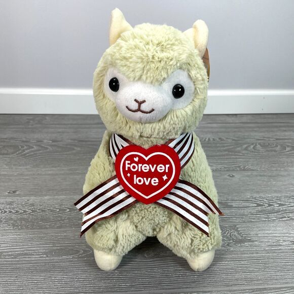 KHToy Alpaca Llama Forever Love 12in Tan Plush Fluffy Kawaii Cute Sweetheart New - Picture 1 of 12